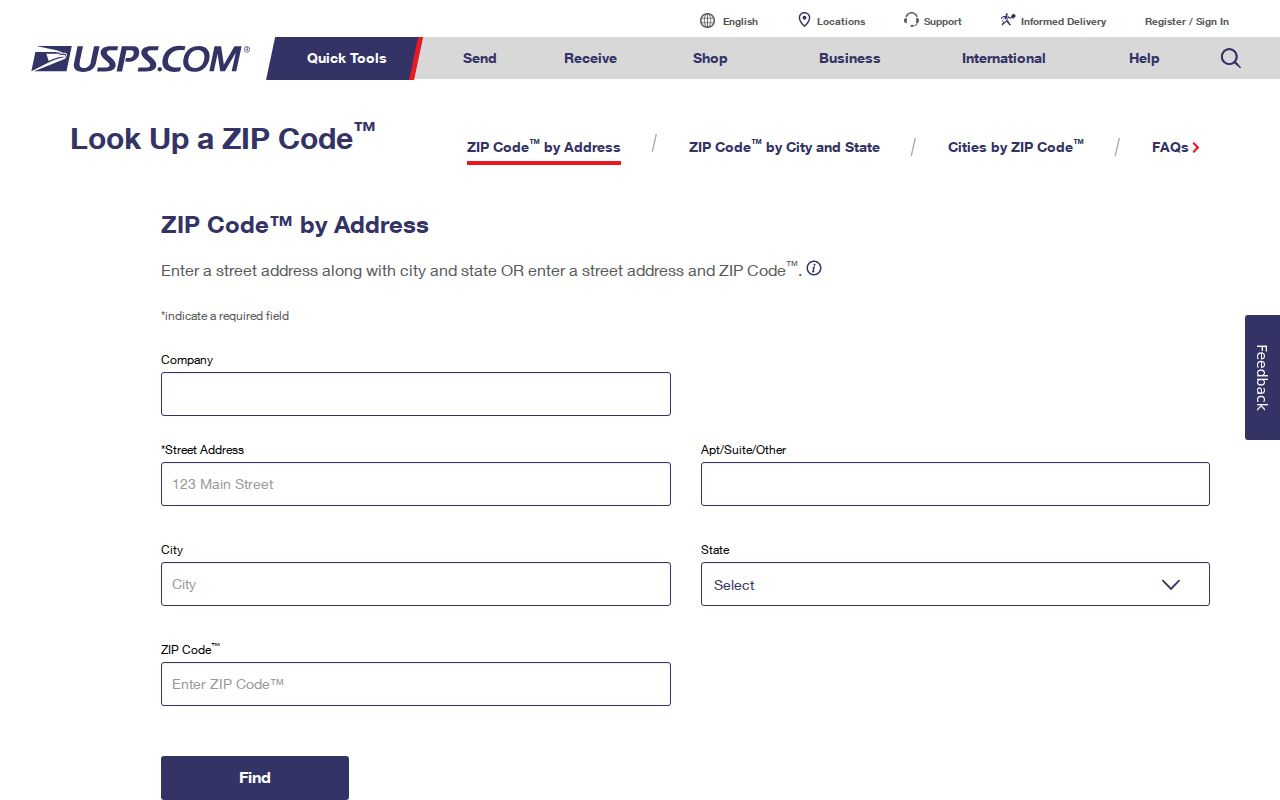New York ZIP code lookup modes on the USPS site